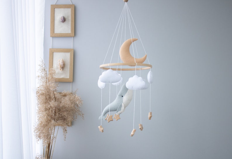 Whale and Moon Baby Mobile, Whale nursery Mobile,Star Pastel Ocean mobile,Nautical Decor,Crib Neutral Boho accessories, Unique Baby Gift image 3