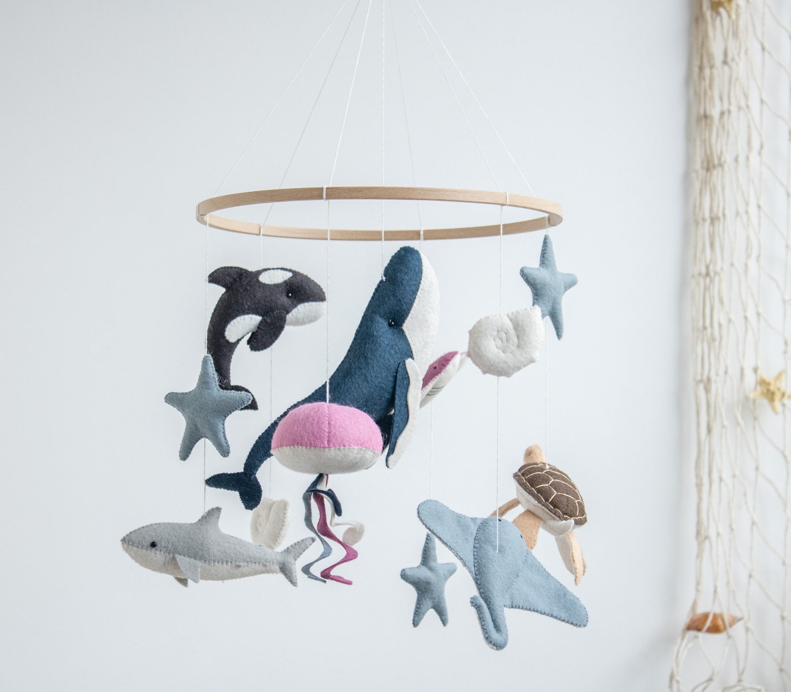 Ocean Nursery Baby Mobile Big Blue Whale Crib Mobile Shark Etsy