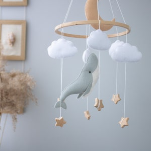 Whale and Moon Baby Mobile, Whale nursery Mobile,Star Pastel Ocean mobile,Nautical Decor,Crib Neutral Boho accessories, Unique Baby Gift image 5