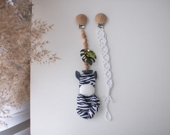 Zebra stroller toy with macrame pacifier clip, Unique pregnancy gift box for mom to be, Newborn congratulations basket, Expecting parents
