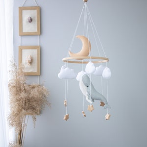 Whale and Moon Baby Mobile, Whale nursery Mobile,Star Pastel Ocean mobile,Nautical Decor,Crib Neutral Boho accessories, Unique Baby Gift image 2