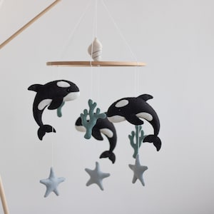 Orca baby mobile, Ocean nursery baby mobile with orca, Neutral Nursery Mobile, Under the sea mobile,Ocean creatures, Baby Shower Gift-