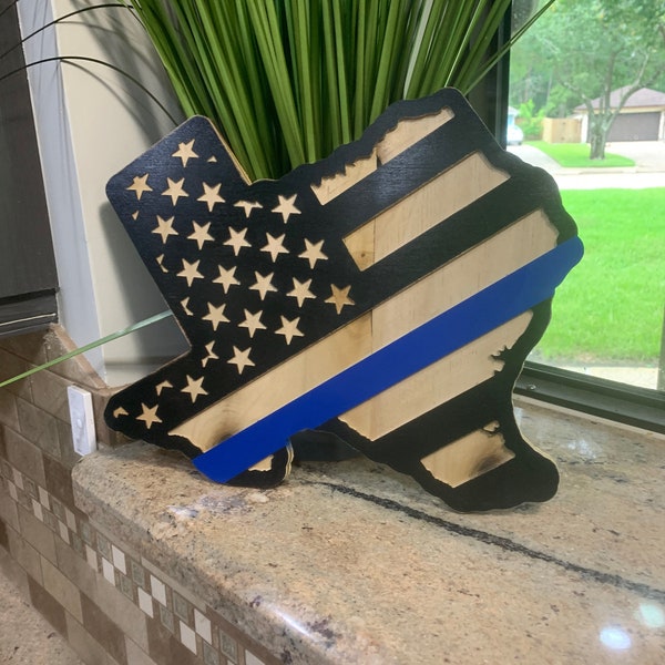 TEXAS Blue Lives Matter Sign Rustic Home Decor Police