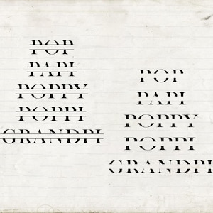 May include: A list of different ways to address a father figure, including "Pop", "Dad", "Poppy", "Poppa", "Grandpi", and "Granddi".
