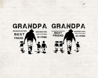 Bundle Grandpa SVG For 3 Kids, Granddaughters Best Friend, Grandsons Best Partner In Crime, Fathers Day SVG, Grandpa PNG, Cricut Cut file