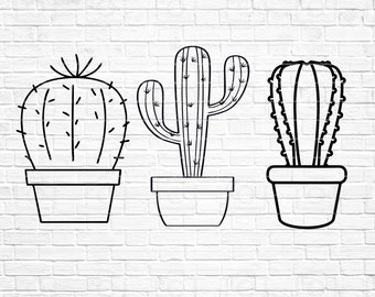 Cactus Bundle SVG, Succulent SVG, Cactus cut file, PNG, Cactuses vector clip art, Digital file , Printable illustration set Cactus pots