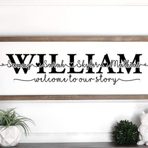 Familie Holz Zeichen, Familienname SVG, willkommen zu unserer Geschichte Svg, personalisiert mit Namen, Svg-Dateien für Cricut, Silhouette