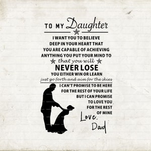 A mi hija, amor de papá, lienzo pared arte decoración regalo para hija, SVG, descarga instantánea