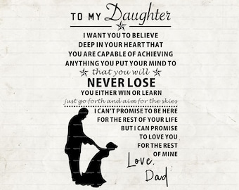 To My Daughter, Love from Dad, Canvas Wall Art Decor Gift for Daughter, SVG, Instant Download
