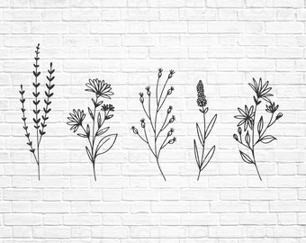 Flores silvestres svg, Floral svg, Flor salvaje svg, bosquejo de flores svg, cricut / silueta, Instand Descargar