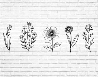 Flores silvestres svg, Floral svg, Flor svg, Camisa, Línea dibujo svg, bosquejo de flores, Blooms svg, SVG,PNG, EPS, Dxf, Descarga instantánea, Cricut