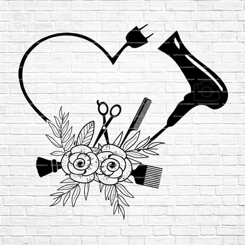 Download Floral Hair Dryer Heart SVG File Scissors svg Hairstylist | Etsy