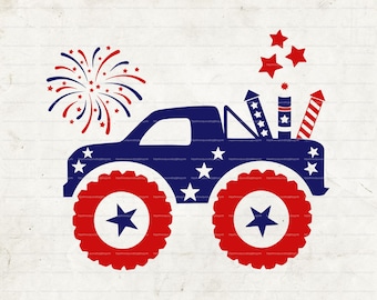 Monster Truck Svg, Fireworks Svg, 4th Of July Svg, USA svg, 4th of July Shirt Svg, Kids Shirt Svg File, Cricut & Silhouette Cut File