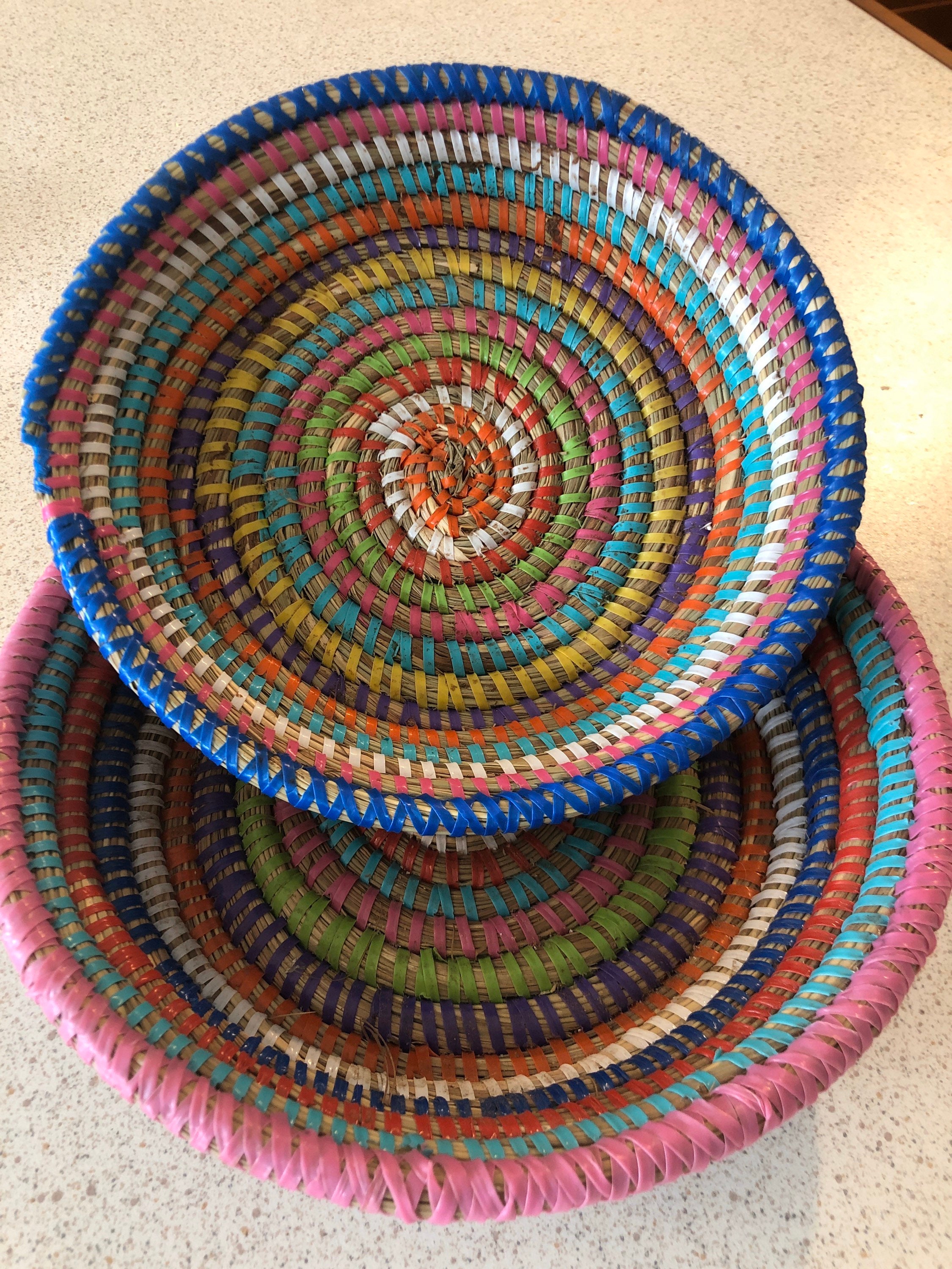 Set of African Woven Baskets, Baskets for Wall, Wall Basket Decor