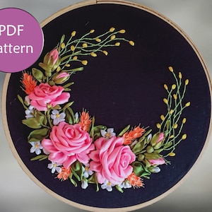 PDF Pattern and Video Tutorial. Circle-Shape Rose Flowers/ Digital Tutorial DIY Ribbon Embroidery Digital Download