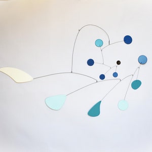 Mobile kinetic sculpture to hang. Model (Air). Blue. For interior. modern mobile