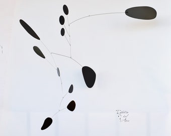 Mobile kinetic sculpture to hang. Model (Water). Black. For interior. modern mobile