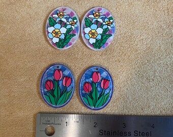 PAIR of acrylic stained glass style cabochons