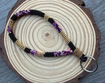 MINI beaded wristlet keychain with smoked moose hide accents