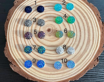 FIVE PAIRS of same COLOUR of druzy sparkly cabochons
