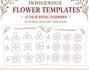 Indigenous Flower Beadwork and Embroidery Templates, 3-8 Petals, Simple Outline Designs (Printable PDF)