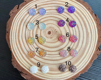 FIVE PAIRS of same COLOUR of druzy sparkly cabochons