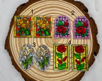 PAIR of acrylic stained glass cabochons