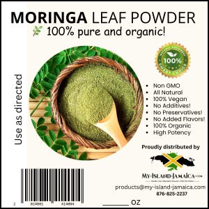 Moringa Powder (Moringa Oleifera) | 100% Organic & Wildcrafted in Jamaica | Fine Green Herbal Powder | Free Shipping