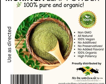 Moringa Powder (Moringa Oleifera) | 100% Organic & Wildcrafted in Jamaica | Fine Green Herbal Powder | Free Shipping