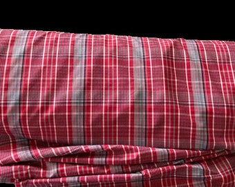 Traditional Bandana Fabric (100% Cotton) | FREE SHIPPING | Made In Jamaica | Red Bandana Cloth Red Plaid With Navy Stripe Fabric