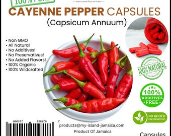 Cayenne Pepper Capsules (Capsicum annuum) | 600mg | 100% Jamaican Ground Cayenne | Vegan Capsules | Free Shipping