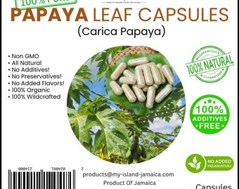 Papaya Leaf Capsules (Carica papaya) | 600mg | 100% Wildcrafted Jamaican Herb | Vegan | Free Shipping