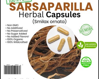 SARSAPARILLA Root Vegan Capsules - Wilcrafted | 1000mg - Organic | 100% JAMAICAN