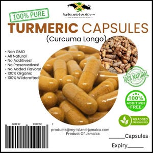 TURMERIC Capsules (Curcuma longa) | 600mg | 100% Jamaican Turmeric | Vegan Capsules | Wildcrafted | Free Shipping
