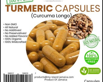 TURMERIC Capsules (Curcuma longa) | 600mg | 100% Jamaican Turmeric | Vegan Capsules | Wildcrafted | Free Shipping