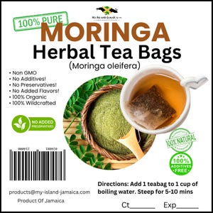 Moringa TEA BAGS (Moringa Oleifera) | 100% Organic & Wildcrafted in Jamaica | Hand-Picked - Sun-Dried | Free Shipping