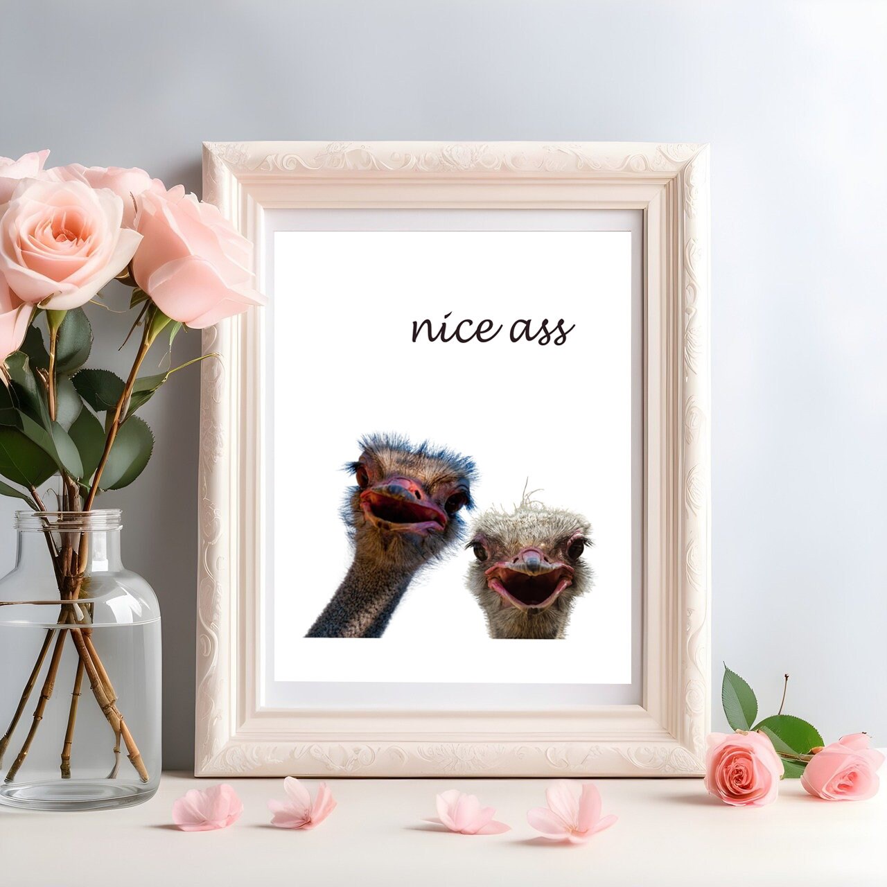 Nice Ass Funny Ostrich Wall Art, Bathroom Wall Art, Ostrich Wall Art