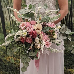 Pink Lisianthus Peony White Rose Crystal Vine Wedding Flowers Range/Bridal Bouquet/Bridesmaid Bouquet/Buttonholes x 4/Corsage/Boutonniere