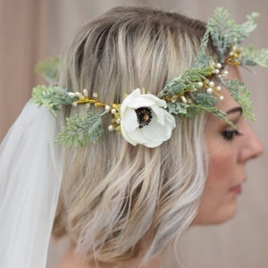 Ethereal Anemone Bridal Garland Crown Veil ivory