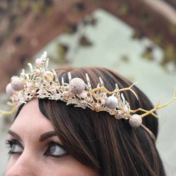 Labyrinth Fantasy/Ethereal Rose Fantasy Embellished Elven Tiara/Crown/Headband/Pink Ivory/White Blue Silver/Bridal/Cosplay/Alternative Bride