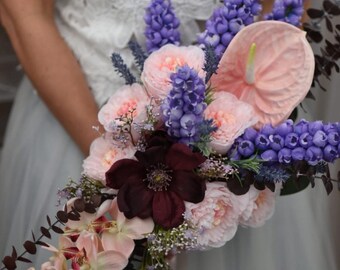 Bluebell Orchid Magnolia Anthurium Peony Bridal Flower Package/Bridal Bouquet/Bridesmaid bouquet/Buttonholes x 4 /Corsage/Boutonniere