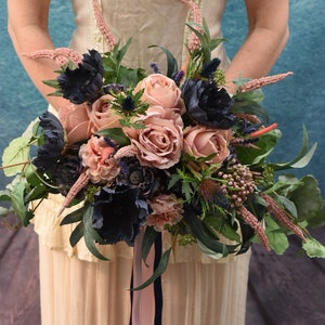 Dusky Rose Navy blue, blush and sage peony rose, poppy, veronica, Wedding Flowers/Bridal Bouquet/Bridesmaid/Buttonholes/Corsage/Boutonniere