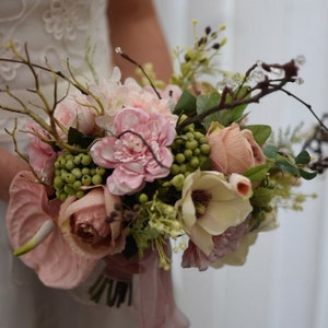 Magnolia Rose Twig Berry Anthurium Bridal Flower Range/Bridal Bouquet/Bridesmaid/Flower Girl Hoop/Table Ring/Buttonhole/Corsage/Cake flowers