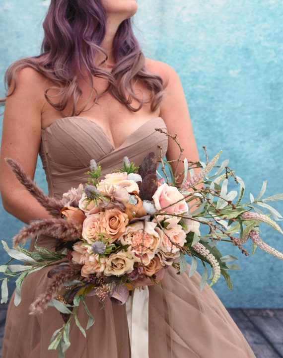peach and lilac bridesmaid dresses Daydream Fairy Tale Fantasy Lilac Peach Blush, Coffee and Blue Bridal  Flowers Bouquet/bridesmaid Hoop/ring/buttonholes X 4/boutonniere