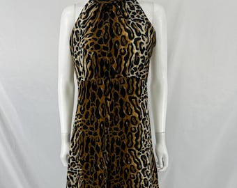 Vintage Leopard Print Halter Top Wide Leg Jumpsuit \ Size Measures M \ See Item Description for Measurements and Details