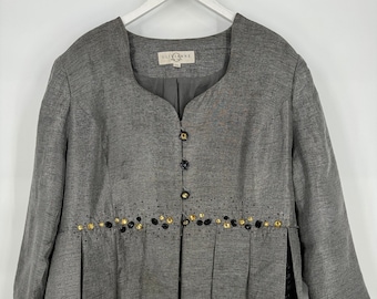 Blazer grande taille gris perlé vintage des années 80 avec détails en dentelle par Olivianne \ Taille 20 \ Voir la description de l'article pour les mesures et les détails