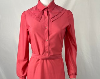 Vintage 60s Pink Long Sleeve Belted Dress by Kay Windsor / Size Measures Medium / View Description For Measurements And Condition Details