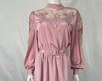 Vintage 70s Pink Long Sleeve Belted In The Mood Dress \ Size 10 \ PLEASE See Item Description And Photos