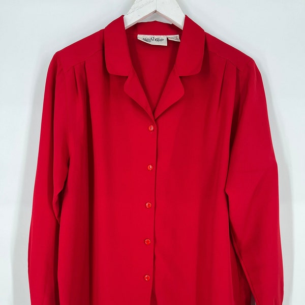 Vintage 80s Red Collared Button Front Blouse By Yves St. Clair / Size 12 / Please See Description For Measurements And Details On Condition