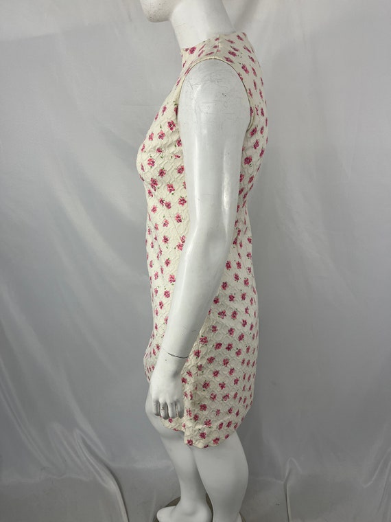 Vintage Homemade 70s White Dress With Pink Flower… - image 3